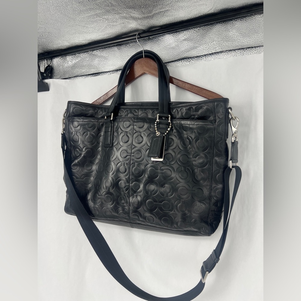 COACH Coach Op Art Leather Business Tote Bag Black Men's